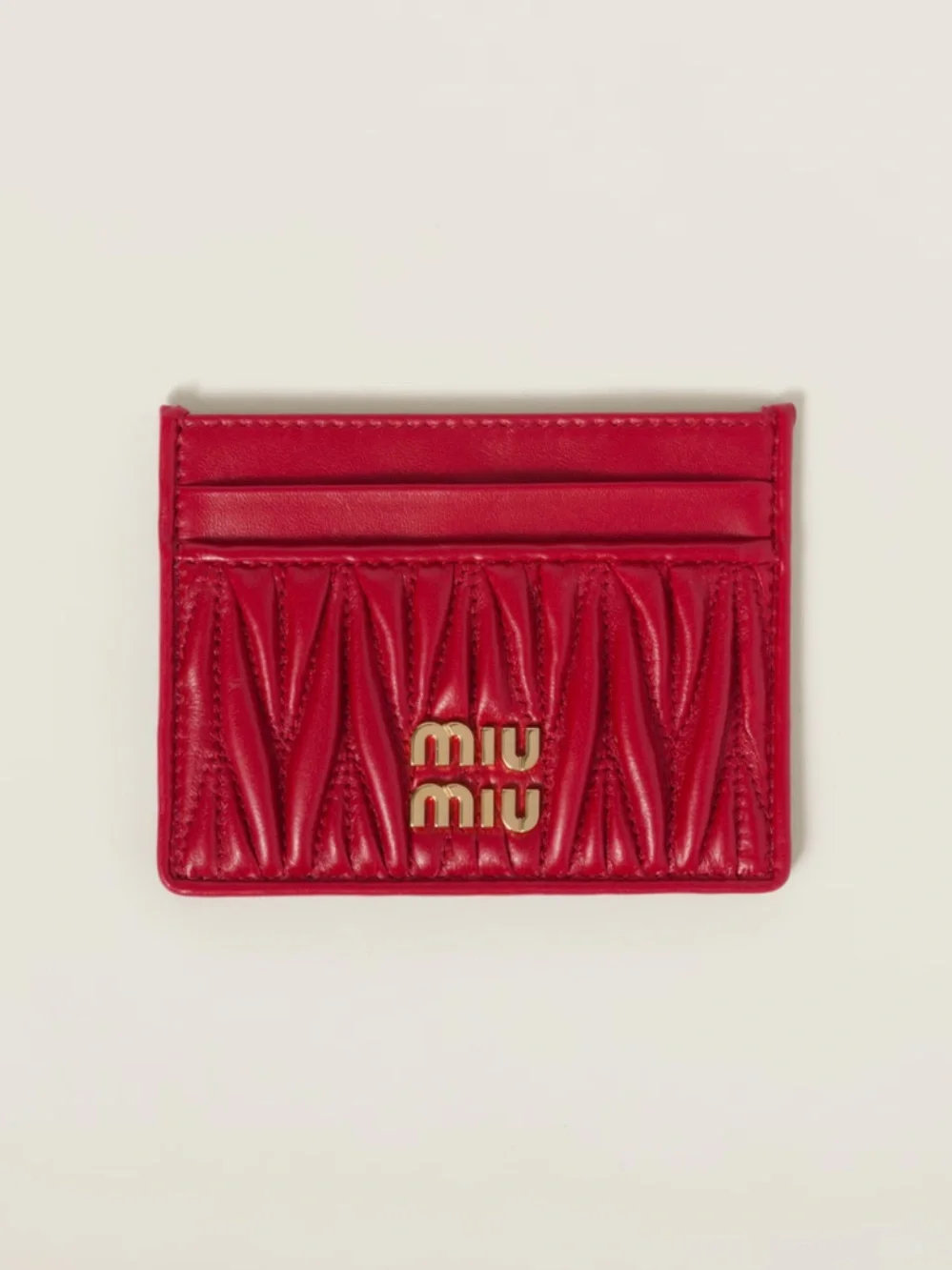 Miu Miu Red Matelassé Leather Card Holder with Gold